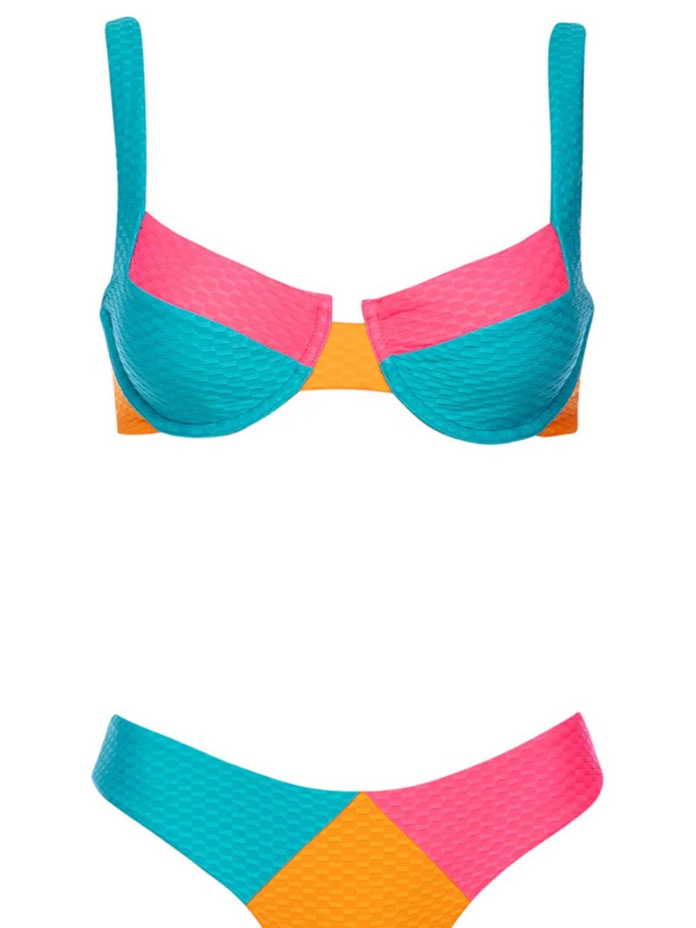 VETCHY XS Bikini Set - Colorblock Pink, Teal & Orange